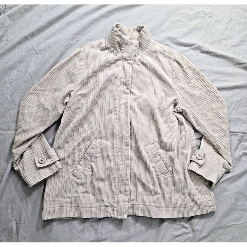 Corduroy Jacket Women's L Biege Cream Zip & Snaps Lined Cotton Relativity Coat